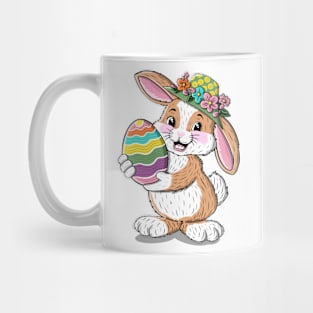 Cute bunny illustration in floral hat and big colorful egg Mug